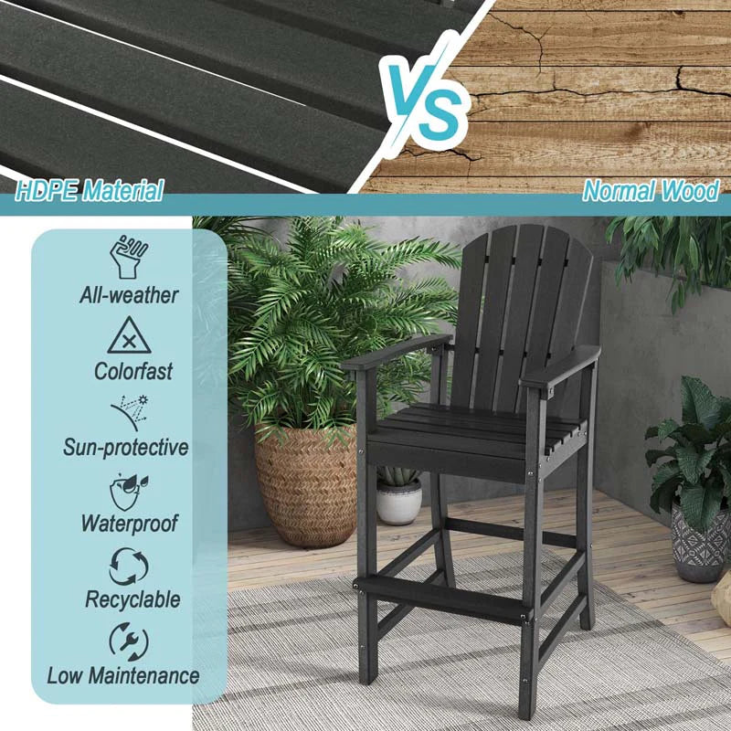 Outdoor Hdpe Tall Adirondack Chairs With Armrests Amp Footrest 30Quot Counter Height Bar Stools For Garden Backyard - Comfortable And Ergonomic Design