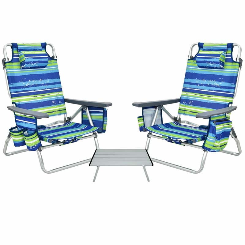 2 Pack 5 Position Outdoor Folding Backpack Beach Chair Amp Table Set Patio Lawn Camping Chair Beach Sling Chair - High Quality Set For Everyday Use