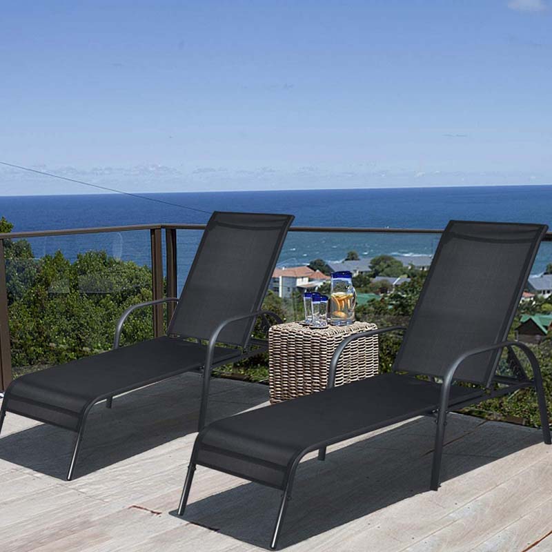 2 Pcs 5 Position Fabric Folding Outdoor Chaise Lounge Chairs Lightweight Pool Chairs Patio Lawn Recliner Sun Lounger - Comfortable And Ergonomic Design