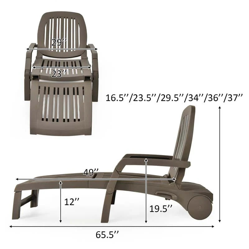 Weatherproof Folding Sun Lounger With Wheels 6 Position Plastic Outdoor Chaise Lounge Chair For Pool Beach Lawn - Comfortable And Ergonomic Design