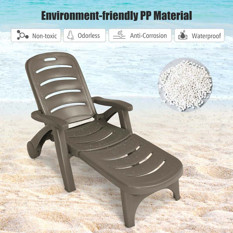 Rolling Folding Plastic Pool Lounge Chair With Armrests 5 Position Outdoor Sun Lounger Patio Deck Chair Beach Chair - Comfortable And Ergonomic Design