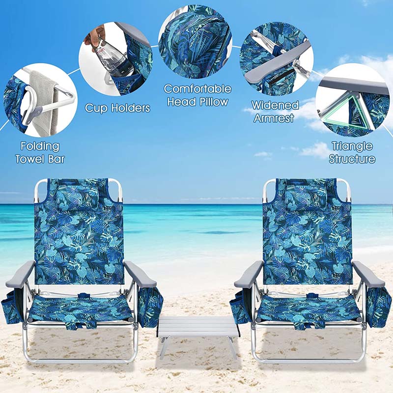 2 Pack 5 Position Outdoor Folding Backpack Beach Chair Amp Table Set Patio Lawn Camping Chair Beach Sling Chair - High Quality Set For Everyday Use