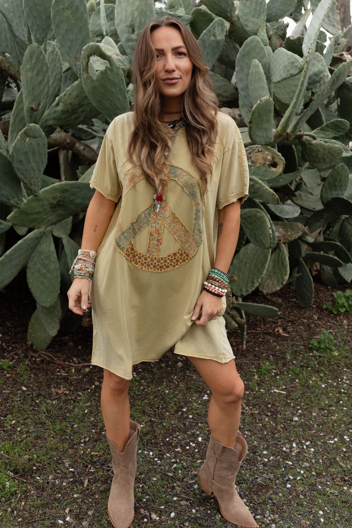 Retro Peace Tunic - Mustard