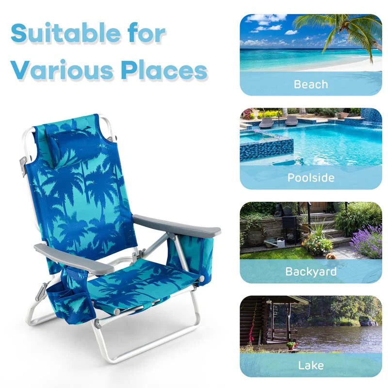 2 Pack 5 Position Outdoor Folding Backpack Beach Chair Amp Table Set Patio Lawn Camping Chair Beach Sling Chair - High Quality Set For Everyday Use