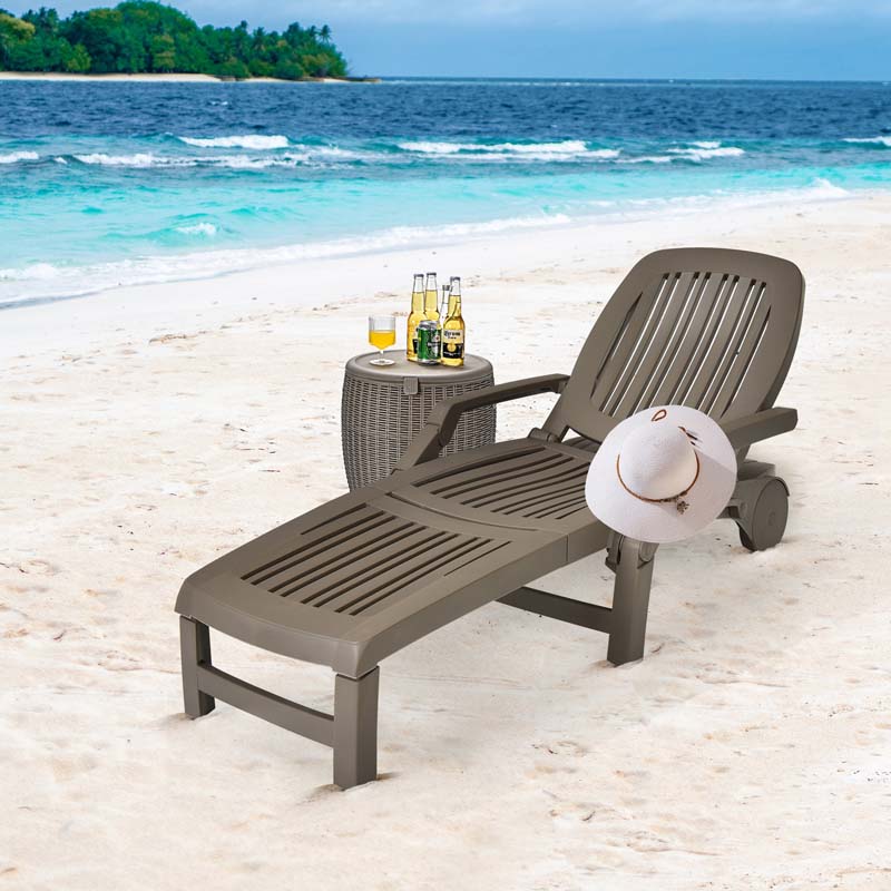 Weatherproof Folding Sun Lounger With Wheels 6 Position Plastic Outdoor Chaise Lounge Chair For Pool Beach Lawn - Comfortable And Ergonomic Design