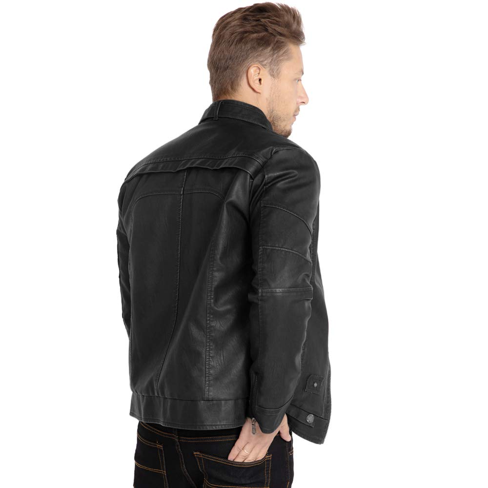 WULFUL Men's Vintage Stand Collar Leather Jacket Motorcycle PU Jacket and Coat