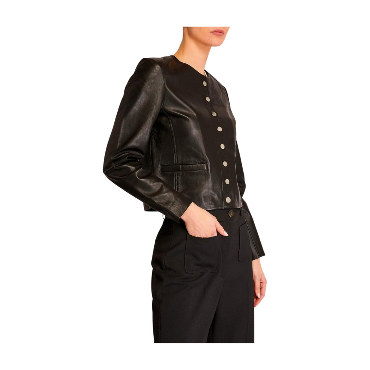 Captain Cory Black Women's Designer Leather Jacket 100% Real Lambskin. Button-Front. and Long Sleeves (XXX-Large)