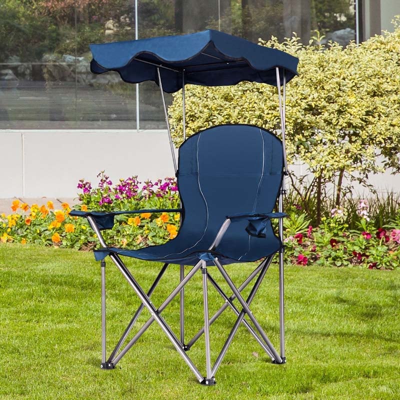 Outdoor Canopy Chair Portable Folding Beach Chair With 2 Cup Holders 600D Pvc Fabric Camping Chair Lawn Chair - Comfortable And Ergonomic Design