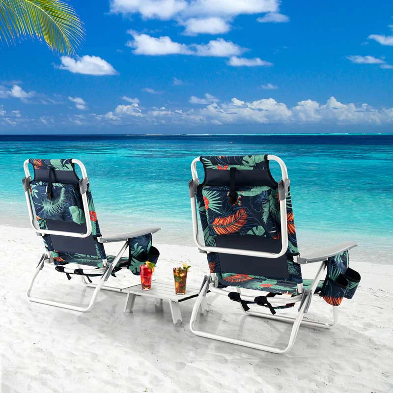 2 Pack 5 Position Outdoor Folding Backpack Beach Chair Amp Table Set Patio Lawn Camping Chair Beach Sling Chair - High Quality Set For Everyday Use