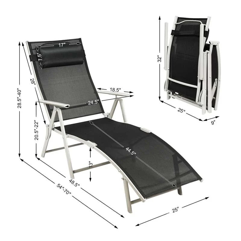 7 Position Folding Outdoor Chaise Lounge Chair Lightweight Patio Pool Chair Sun Lounger With Cushion Amp Pillow - Comfortable And Ergonomic Design