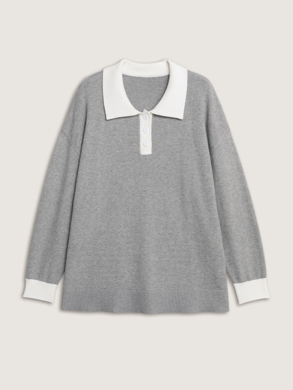 Color Contrast Collar Ribbed Hem Pullover