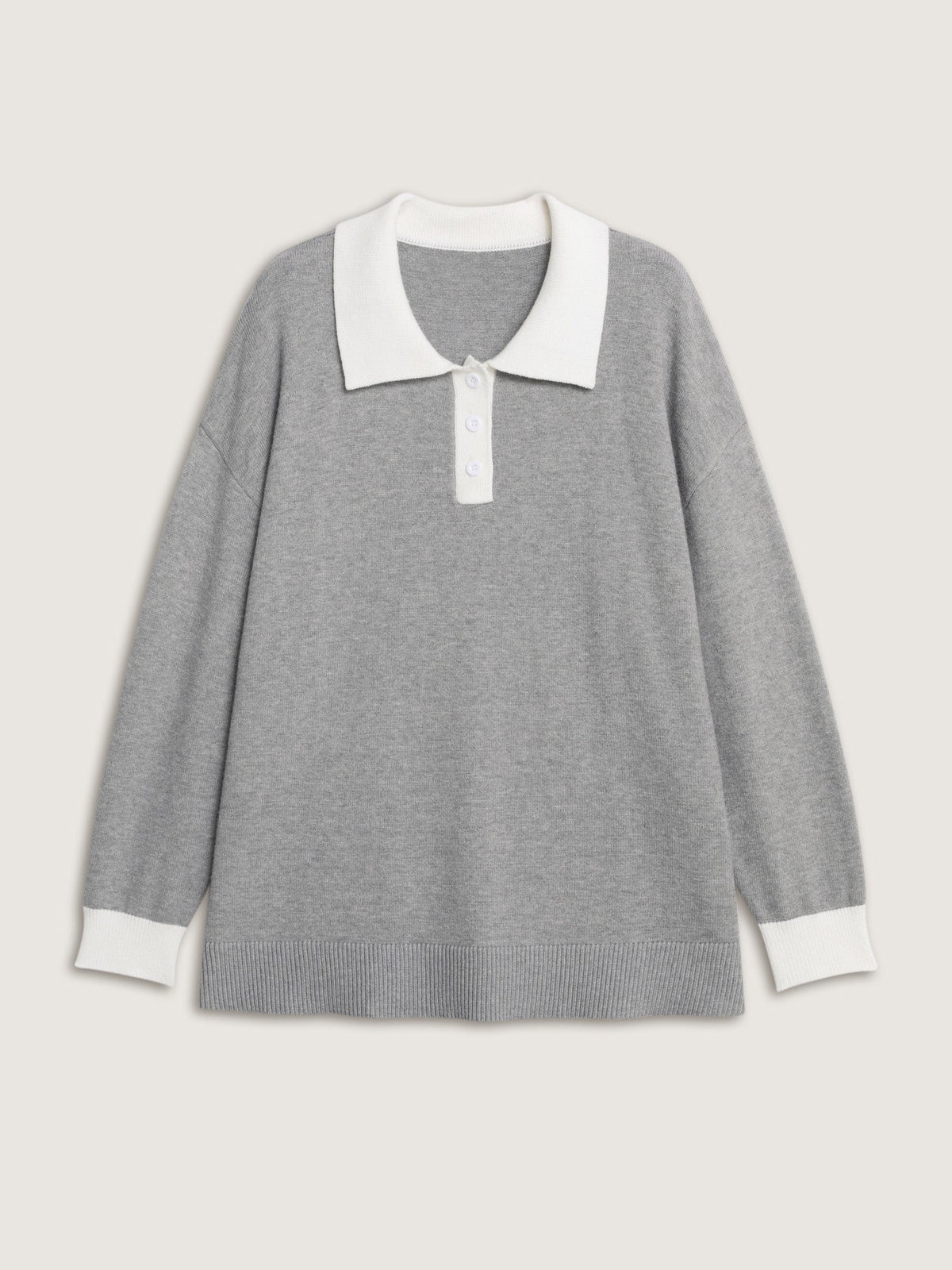 Color Contrast Collar Ribbed Hem Pullover