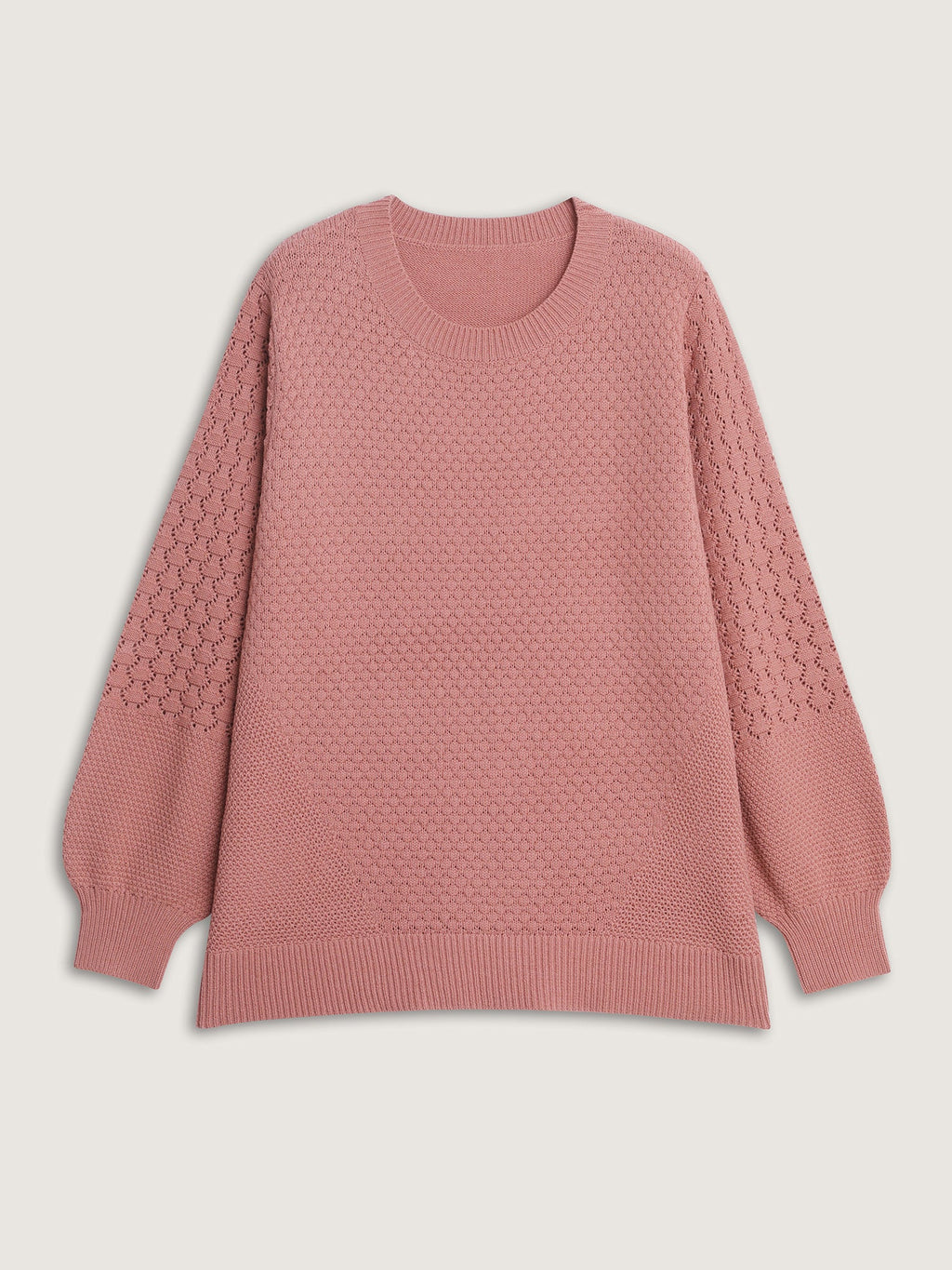 Textured Lantern Sleeve Ribbed-Hem Pullover