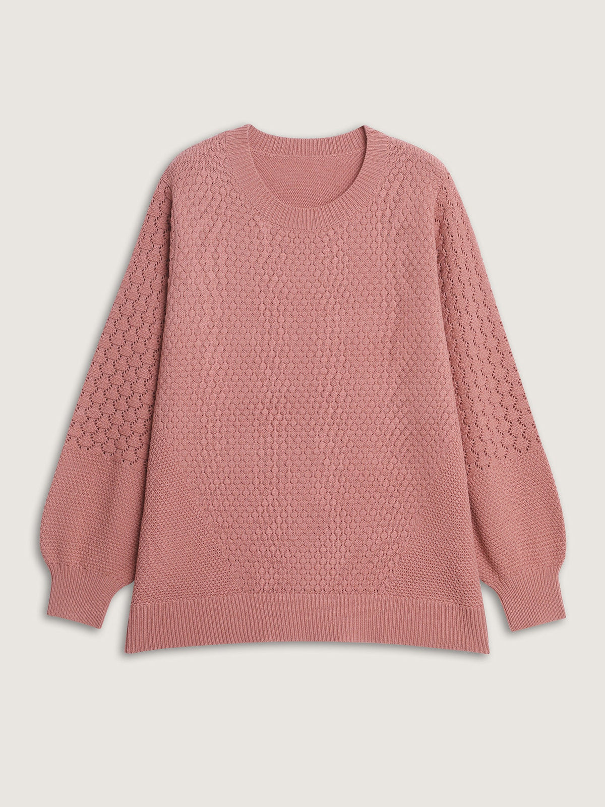 Textured Lantern Sleeve Ribbed-Hem Pullover