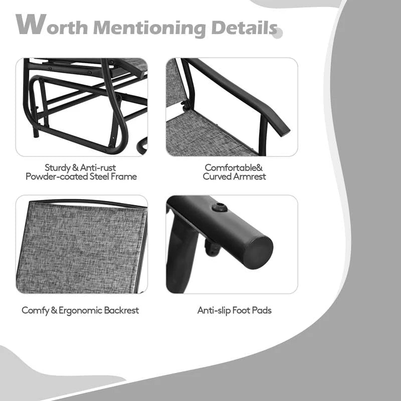 2 Person Outdoor Bench Glider Chair With Center Table Mesh Fabric Rocking Loveseat For Patio - Comfortable And Ergonomic Design