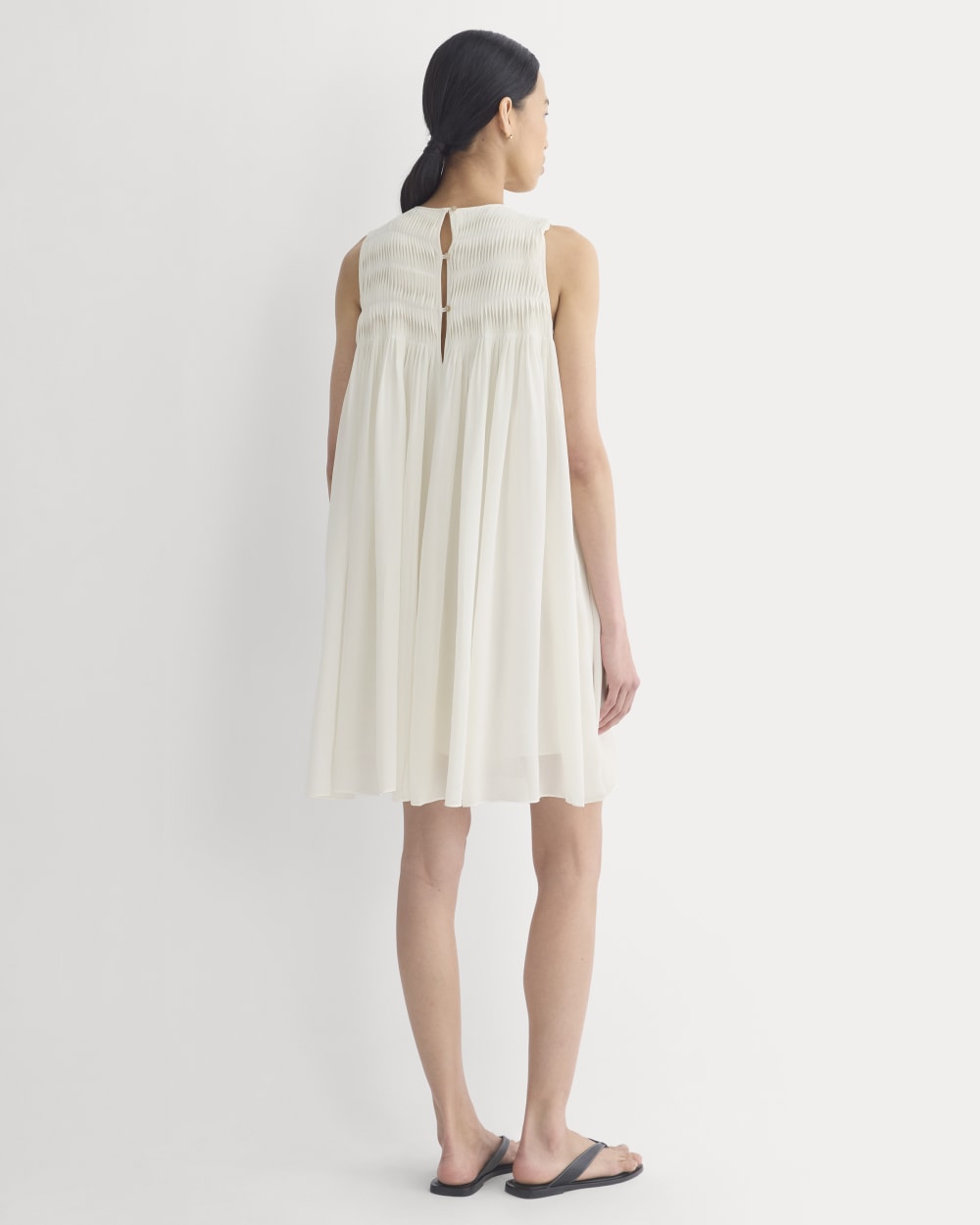 Twisted Pleated Mini Dress in Silk Georgette | Bone