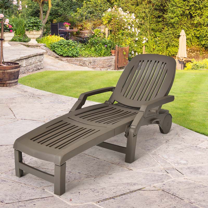 Weatherproof Folding Sun Lounger With Wheels 6 Position Plastic Outdoor Chaise Lounge Chair For Pool Beach Lawn - Comfortable And Ergonomic Design