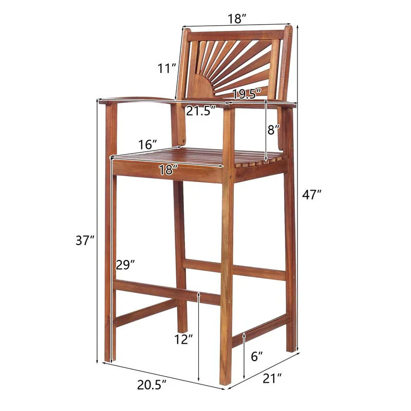 2 Pack Acacia Wood Bar Stools Outdoor Patio Bar Chairs With Sunflower Backrest Amp Curved Armrests - Comfortable And Ergonomic Design