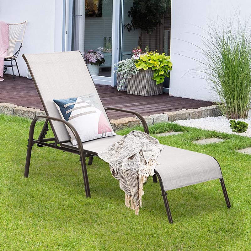 2 Pcs 5 Position Fabric Folding Outdoor Chaise Lounge Chairs Lightweight Pool Chairs Patio Lawn Recliner Sun Lounger - Comfortable And Ergonomic Design
