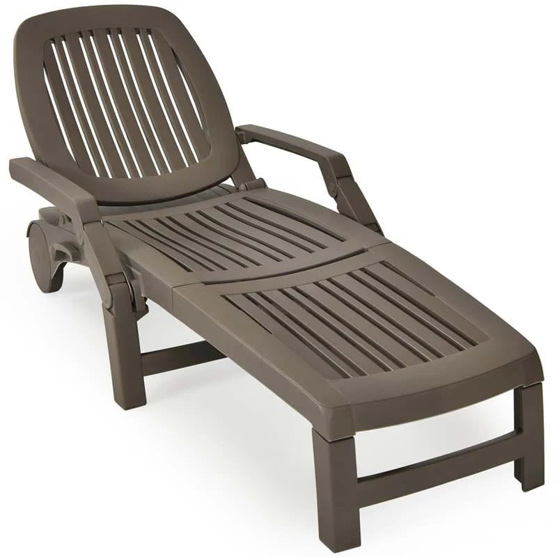 Weatherproof Folding Sun Lounger With Wheels 6 Position Plastic Outdoor Chaise Lounge Chair For Pool Beach Lawn - Comfortable And Ergonomic Design