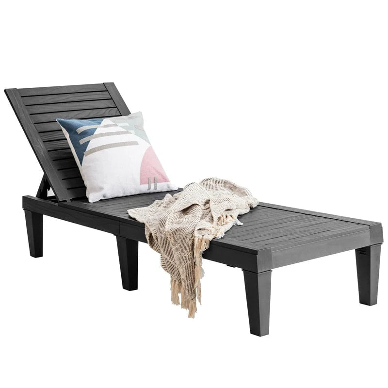 Outdoor Chaise Lounge Chair Patio Recliner Adjustable With 5 Positions Wood Texture Design Waterproof Easy To Assemble - Comfortable And Ergonomic Design