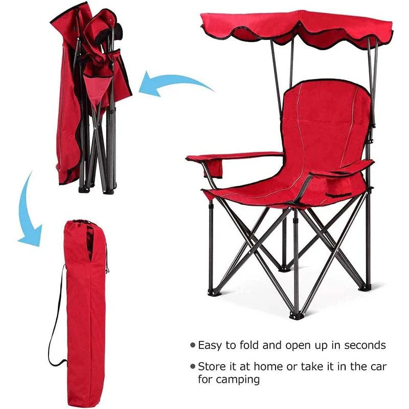 Outdoor Canopy Chair Portable Folding Beach Chair With 2 Cup Holders 600D Pvc Fabric Camping Chair Lawn Chair - Comfortable And Ergonomic Design