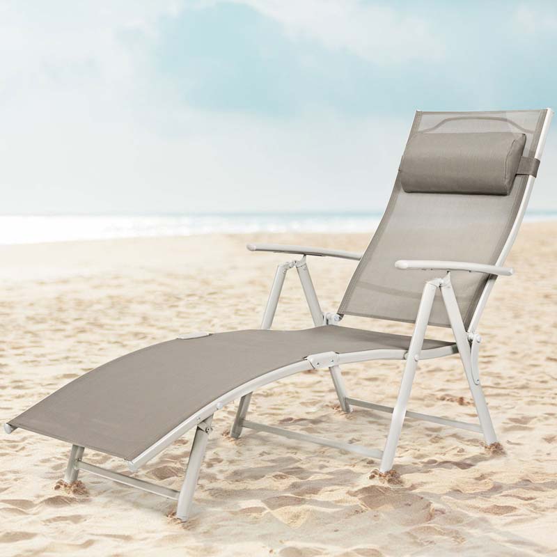 7 Position Folding Outdoor Chaise Lounge Chair Lightweight Patio Pool Chair Sun Lounger With Cushion Amp Pillow - Comfortable And Ergonomic Design