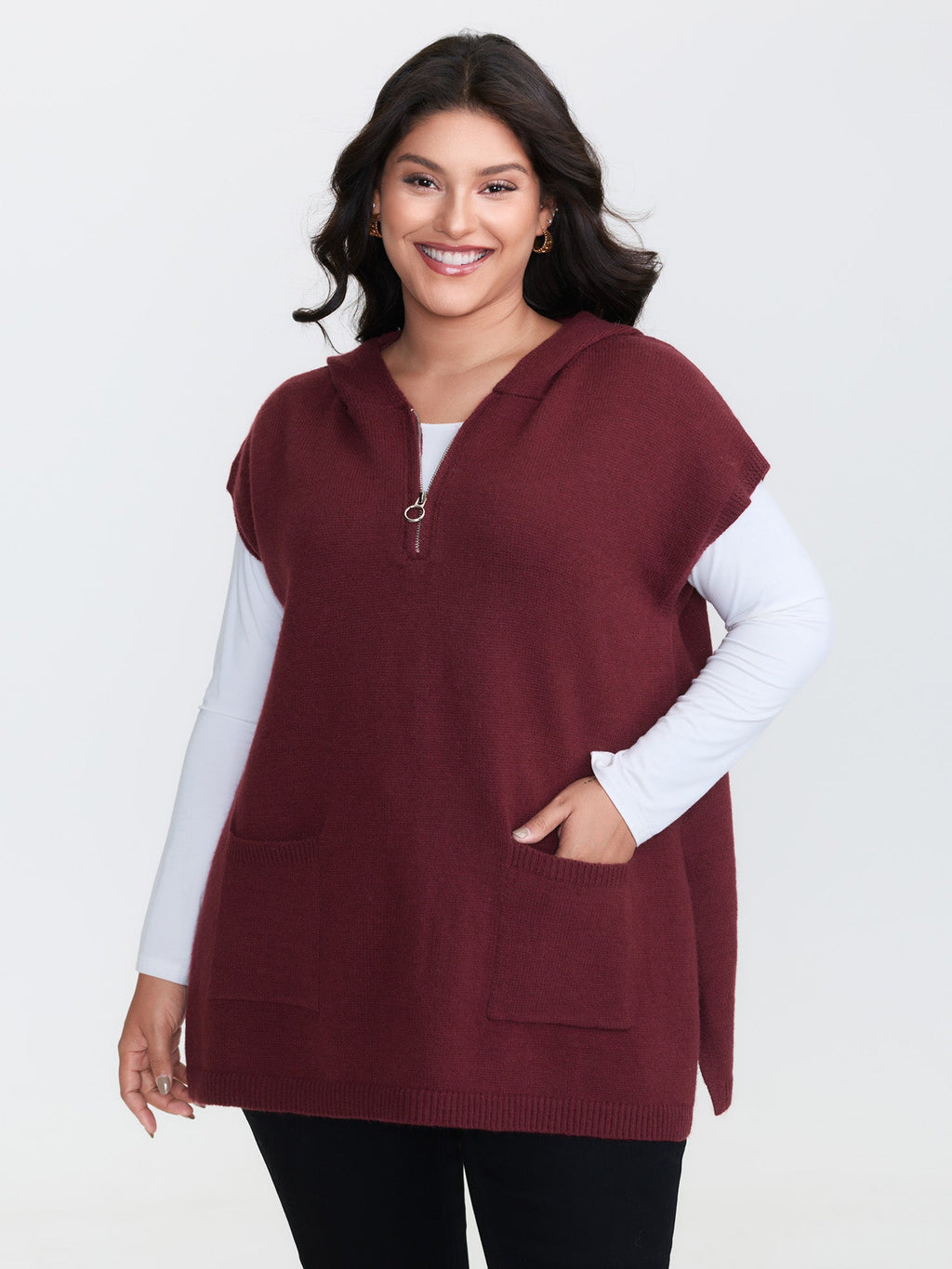 Half-Zip Hooded Sleeveless Pocketed Pullover