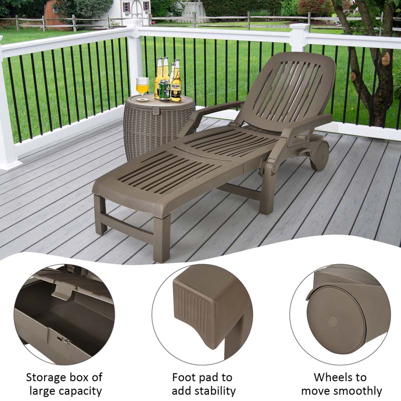 Weatherproof Folding Sun Lounger With Wheels 6 Position Plastic Outdoor Chaise Lounge Chair For Pool Beach Lawn - Comfortable And Ergonomic Design