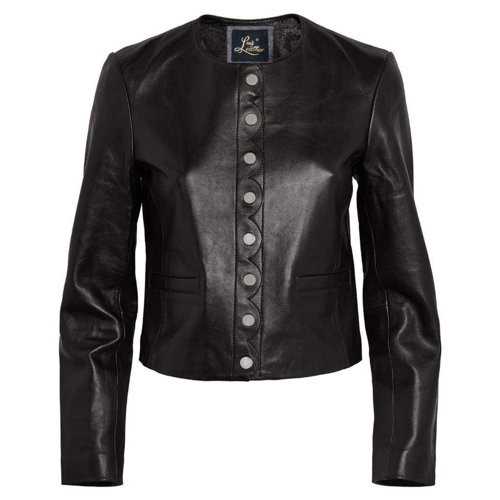 Captain Cory Black Women's Designer Leather Jacket 100% Real Lambskin. Button-Front. and Long Sleeves (XXX-Large)