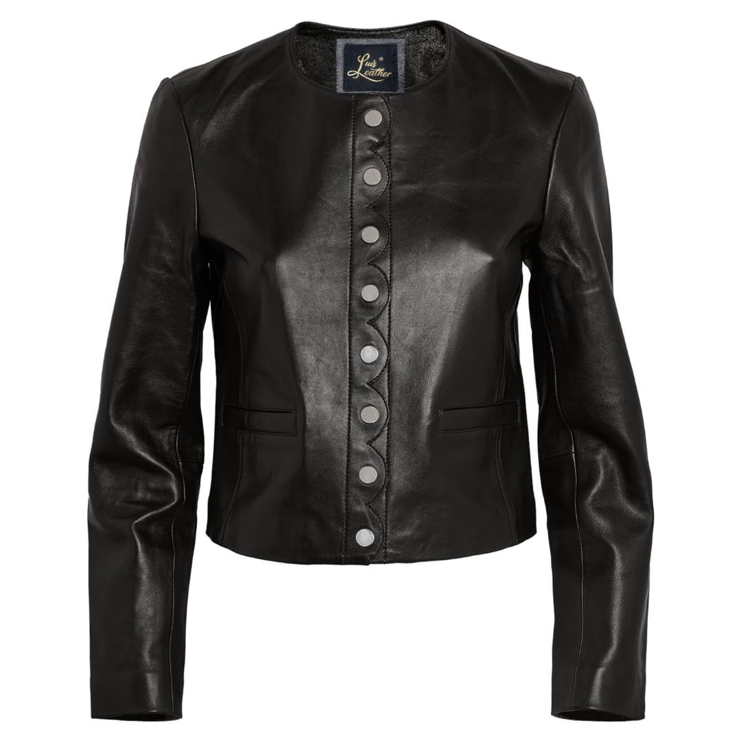 Captain Cory Black Women's Designer Leather Jacket 100% Real Lambskin. Button-Front. and Long Sleeves (XXX-Large)
