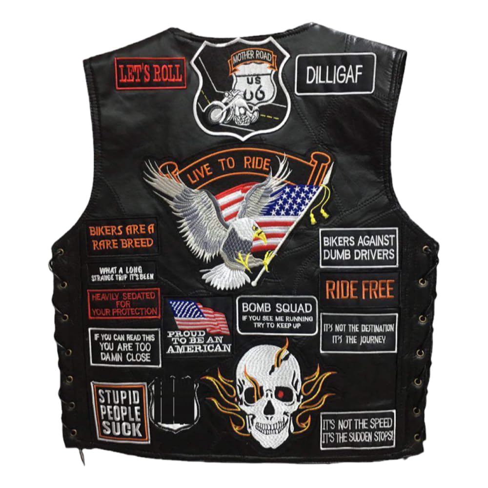 WalnutKing Men Leather Motorcycle Jacket Vest Plastered Embroidery Cool Patches Biker Vest (US. Alpha. XX-Large. Regular. Regular. Man00)