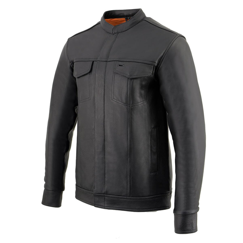 Milwaukee Leather MLM1610 Men's Club Style Black Casual Biker Leather Shirt with Dual Closure - Medium