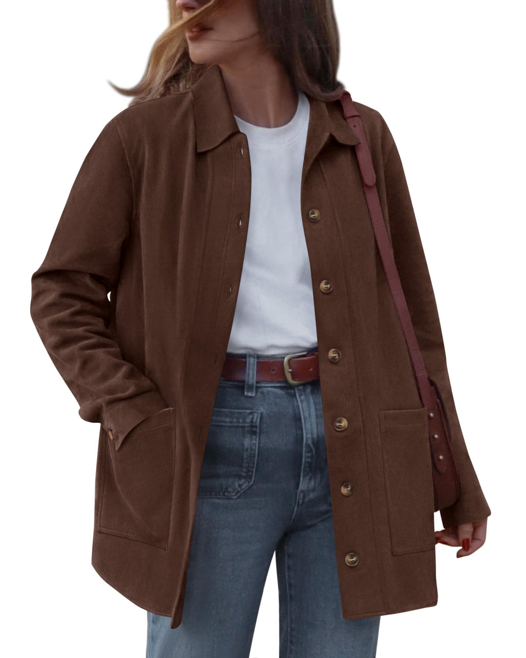 BTFBM Fall Fashion Faux Suede Jacket Women Winter Clothing.Coffee.M