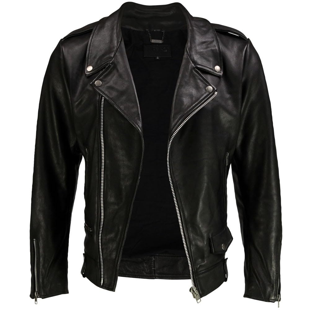 Men's Black Genuine Lambskin Leather Biker Jacket VINTAGE REAL BROWN MOTORCYCLE JACKETS FOR MEN (US. Alpha. Medium. Regular. Regular. BLACK R)