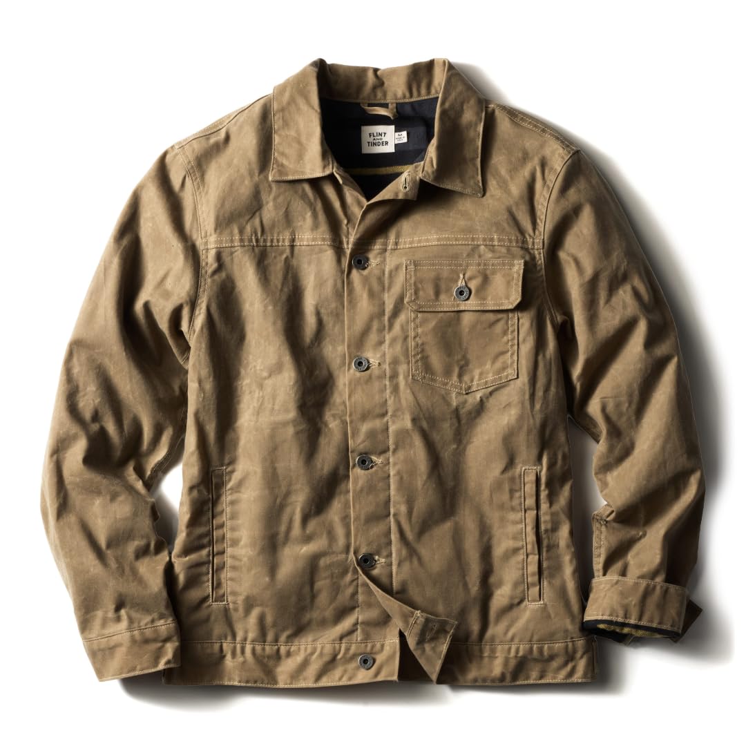 Huckberry Flint and Tinder Men's Flannel-Lined Waxed Trucker Jacket