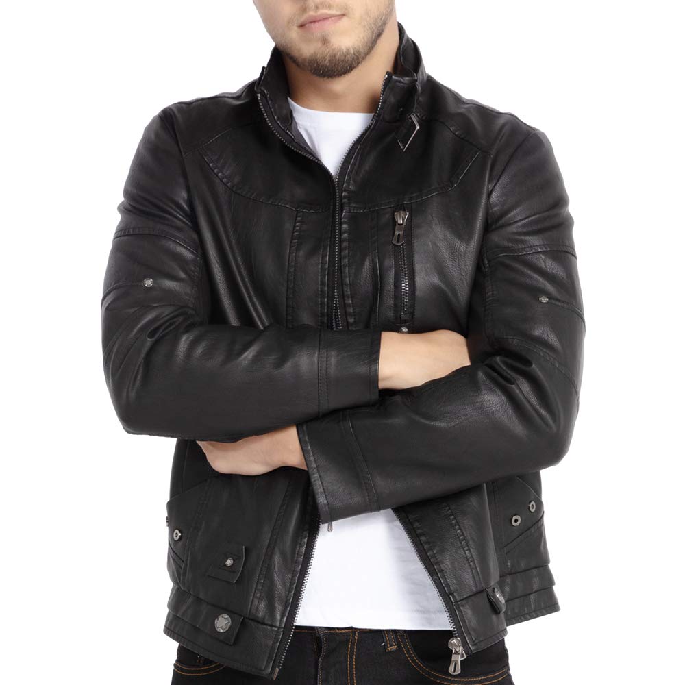 WULFUL Men's Vintage Stand Collar Leather Jacket Motorcycle PU Jacket and Coat