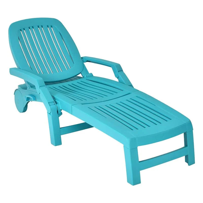 Weatherproof Folding Sun Lounger With Wheels 6 Position Plastic Outdoor Chaise Lounge Chair For Pool Beach Lawn - Comfortable And Ergonomic Design