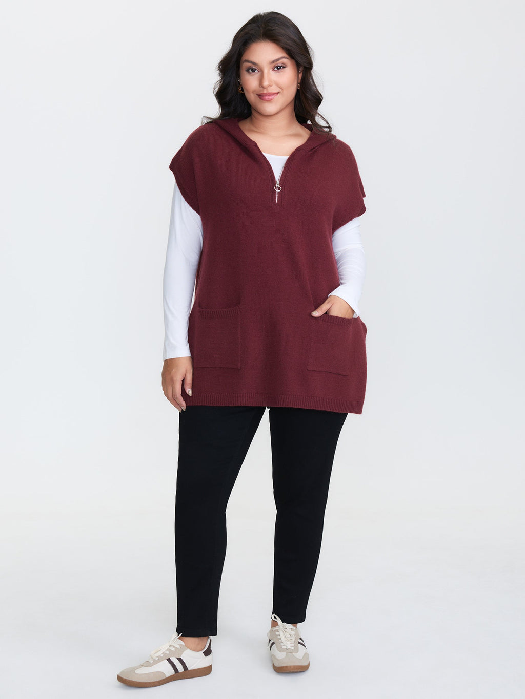 Half-Zip Hooded Sleeveless Pocketed Pullover