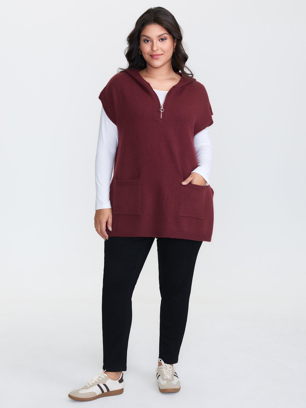 Half-Zip Hooded Sleeveless Pocketed Pullover