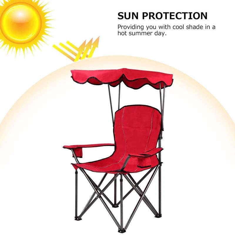 Outdoor Canopy Chair Portable Folding Beach Chair With 2 Cup Holders 600D Pvc Fabric Camping Chair Lawn Chair - Comfortable And Ergonomic Design