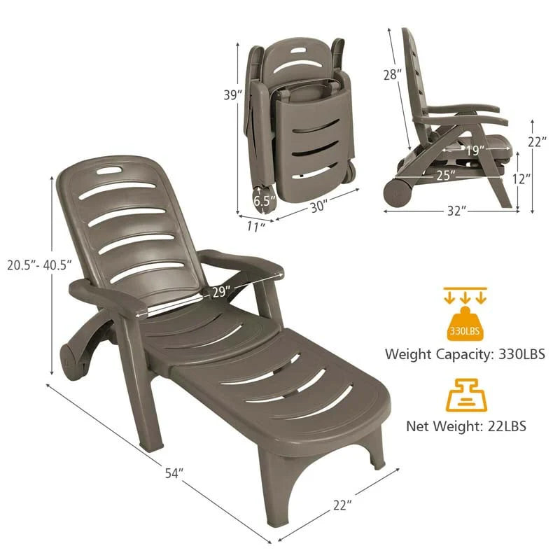 Rolling Folding Plastic Pool Lounge Chair With Armrests 5 Position Outdoor Sun Lounger Patio Deck Chair Beach Chair - Comfortable And Ergonomic Design