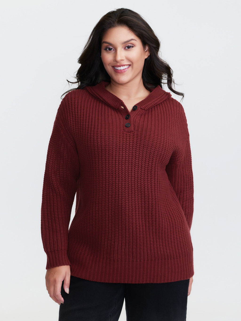 Hooded Textured Half Placket Button Pullover