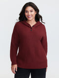 Hooded Textured Half Placket Button Pullover