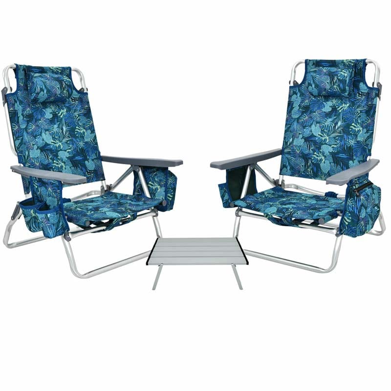 2 Pack 5 Position Outdoor Folding Backpack Beach Chair Amp Table Set Patio Lawn Camping Chair Beach Sling Chair - High Quality Set For Everyday Use