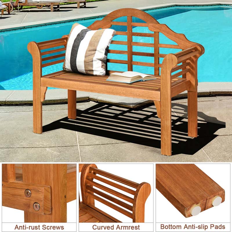 4 Ft Folding Outdoor Bench For Park Garden 2 Person Eucalyptus Wood Bench Loveseat Chair - Comfortable And Ergonomic Design