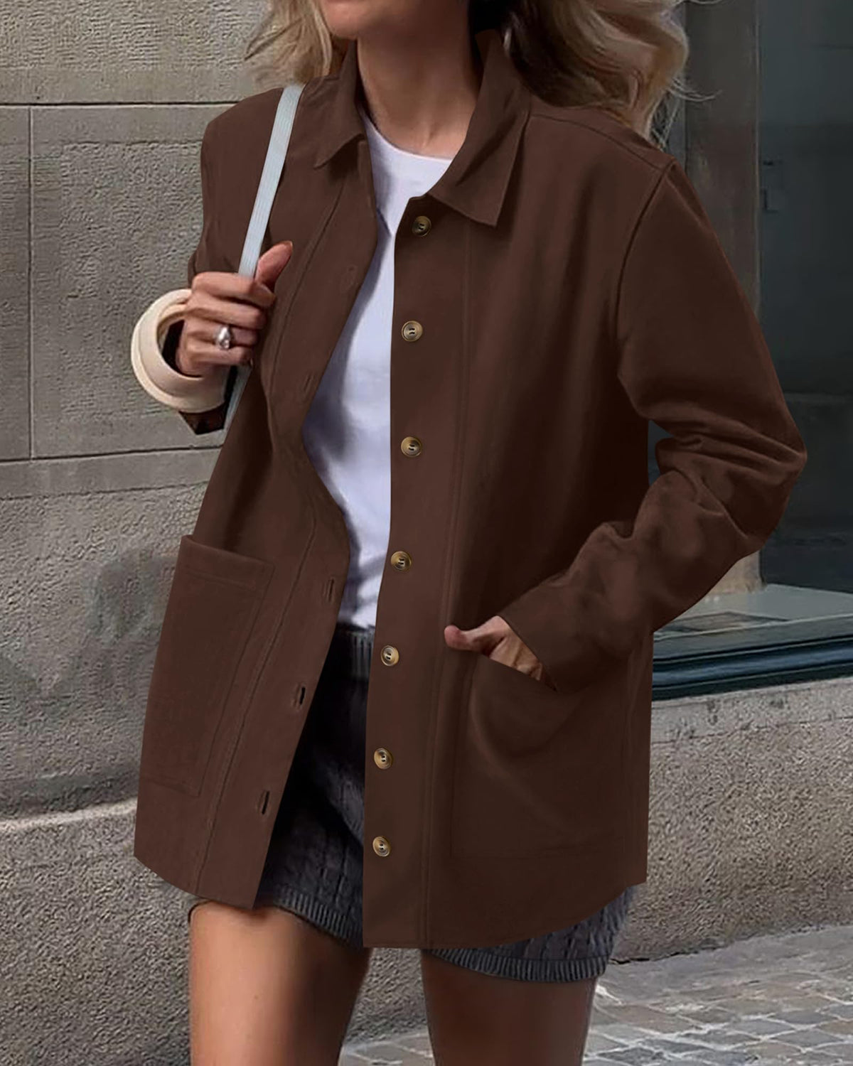 BTFBM Fall Fashion Faux Suede Jacket Women Winter Clothing.Coffee.M