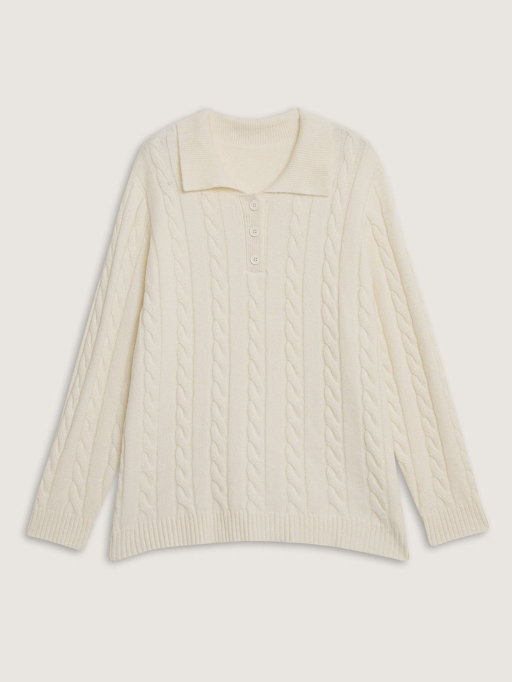 Supersoft Cable Knit Polo Collar Solid Pullover