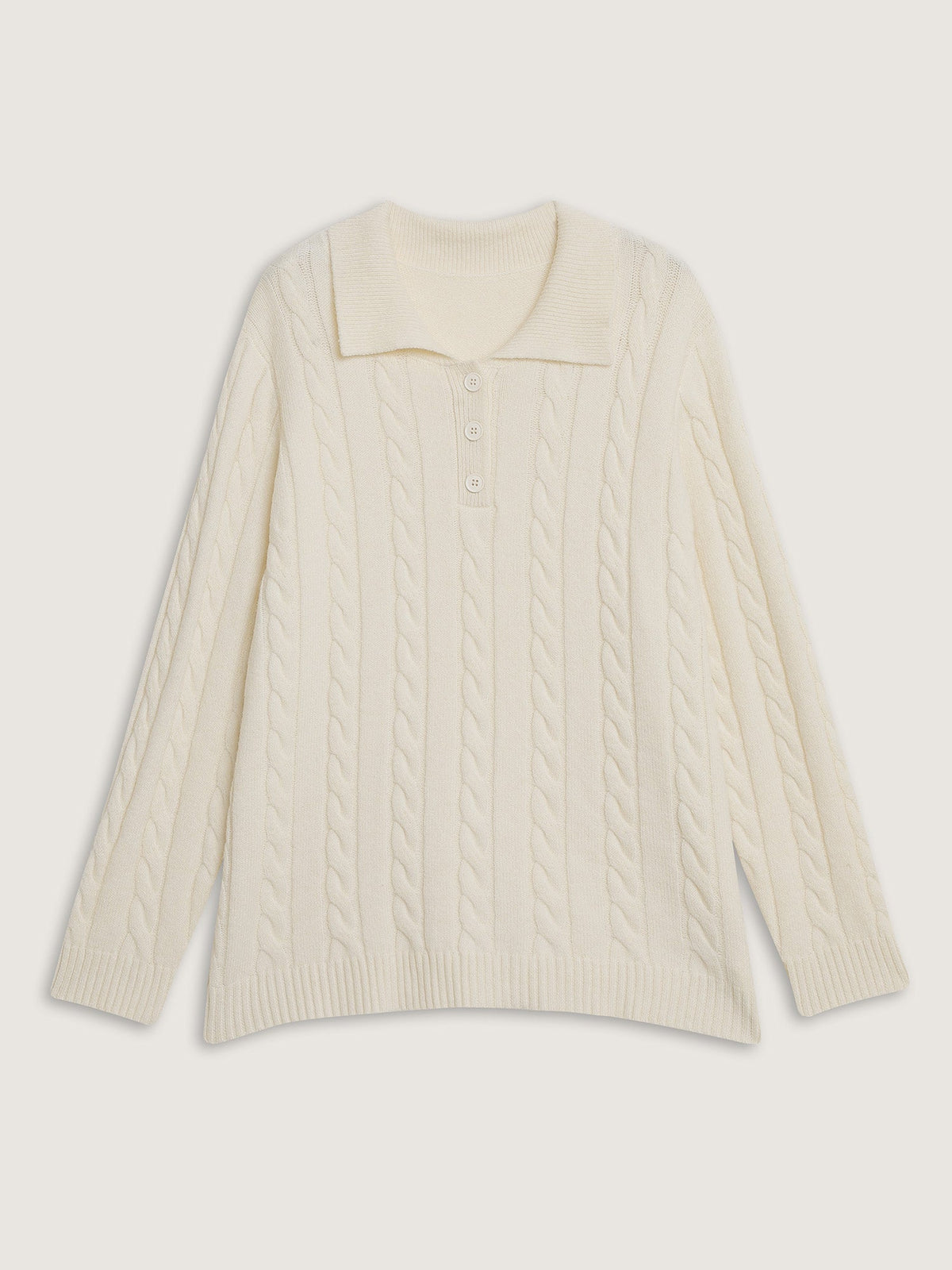 Supersoft Cable Knit Polo Collar Solid Pullover
