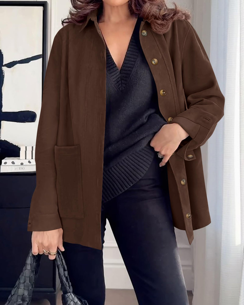 BTFBM Fall Fashion Faux Suede Jacket Women Winter Clothing.Coffee.M